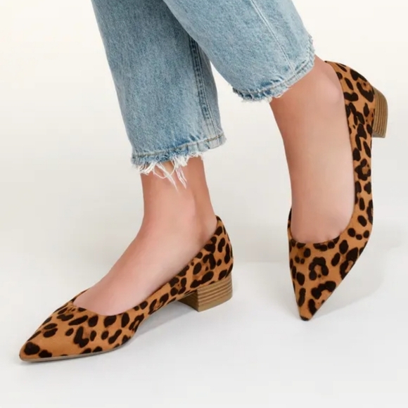 Lulus Alessia Leopard Suede Low Pointed Toe Heels - Picture 1 of 10